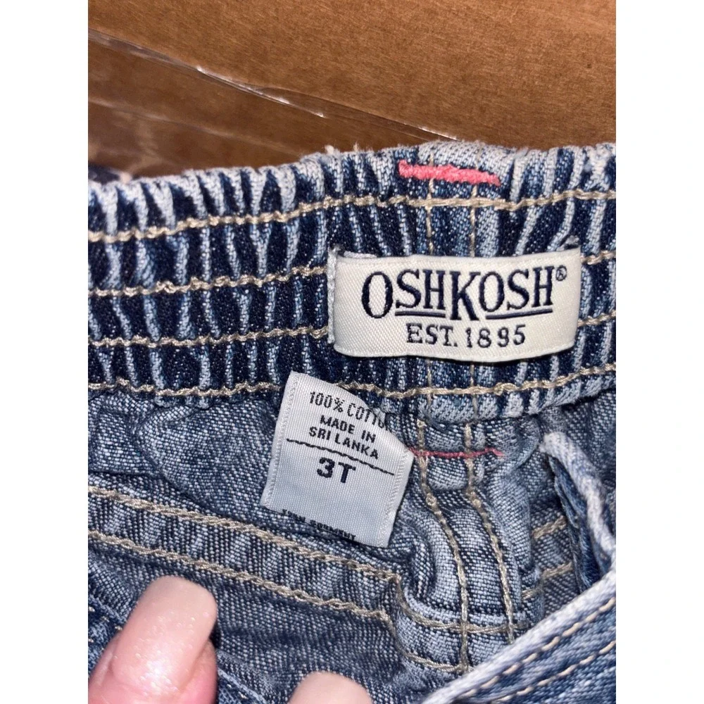 OshKosh Bgosh Toddler Girls 3T Floral Embroidered Denim Jeans Ribbon Belt Blue